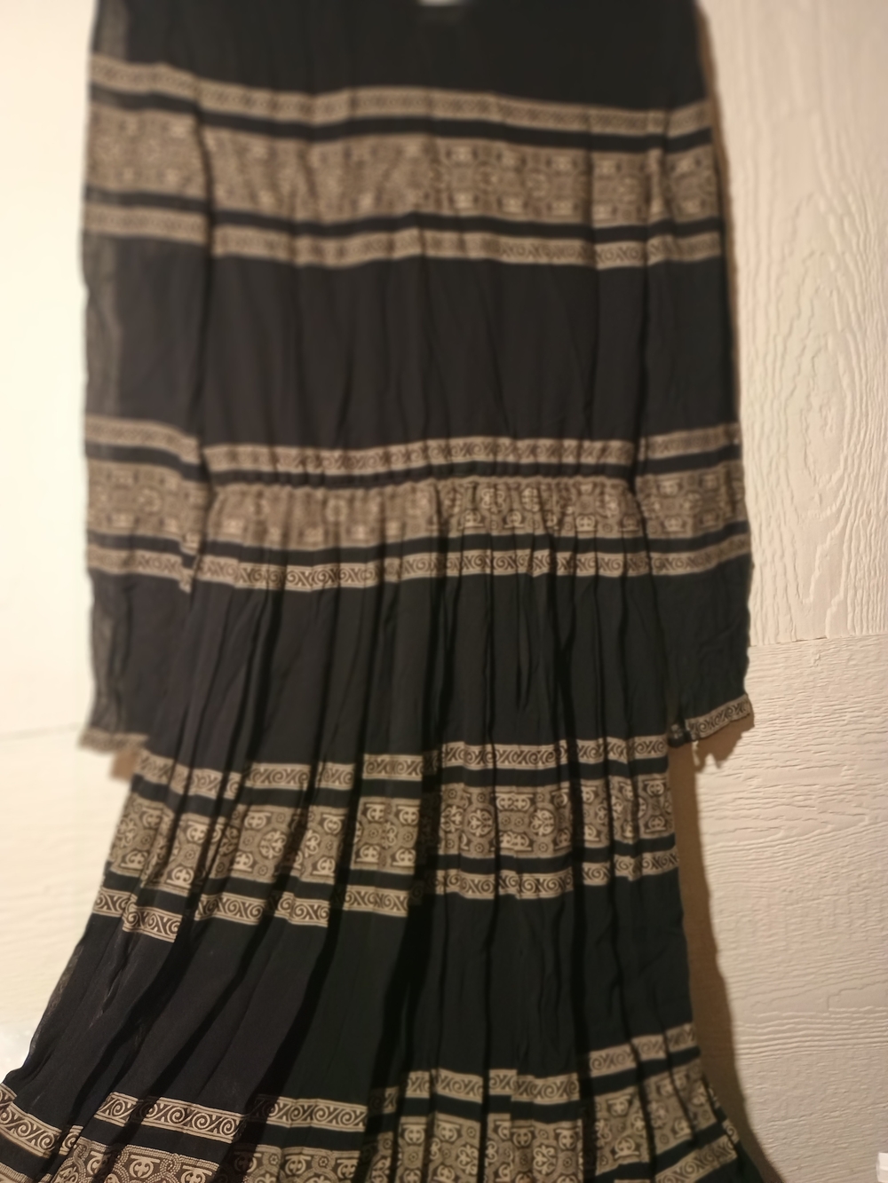 bill blass Black Maxi Dress with Cream Geometric Bands